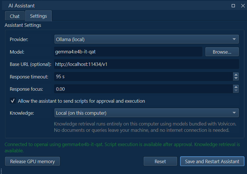 Volvicon AI Assistant Settings Tab
