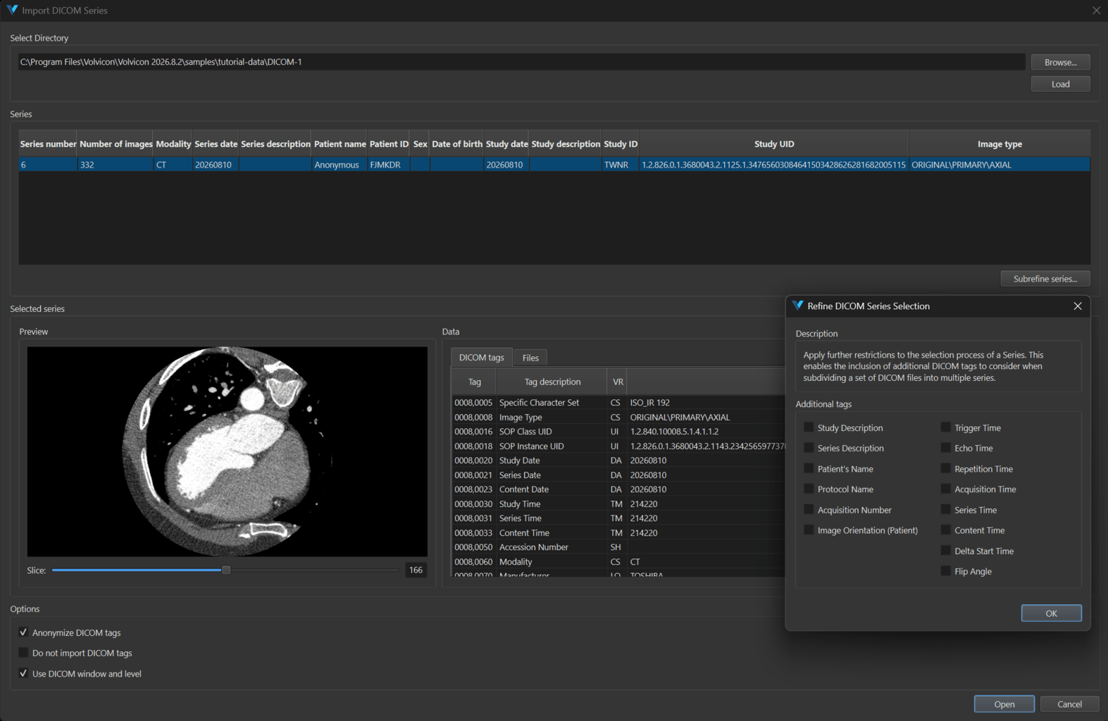 DICOM Import dialog
