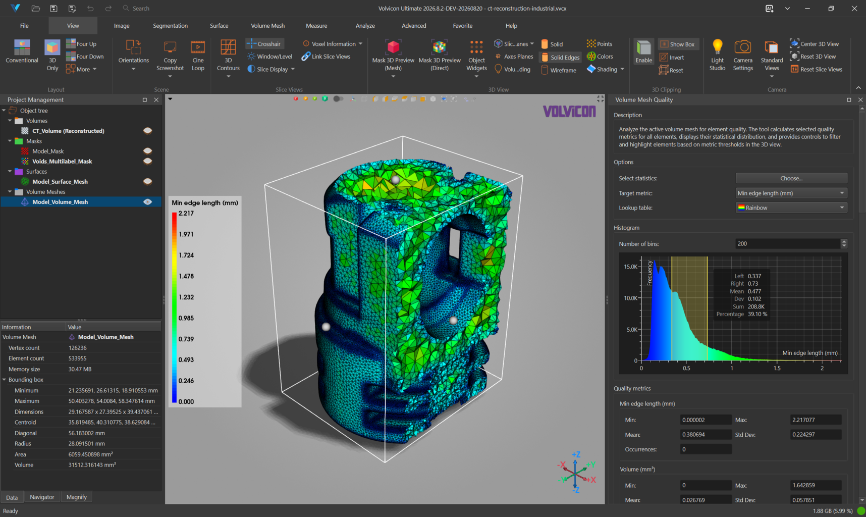 Volume mesh quality visualisation