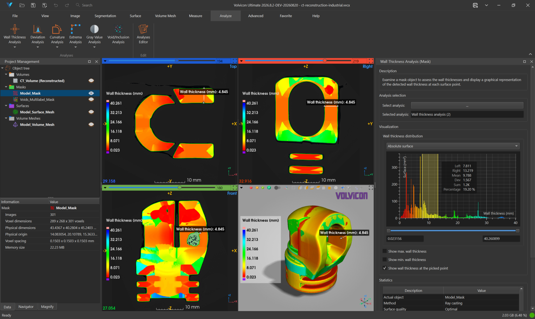 Wall thickness analysis