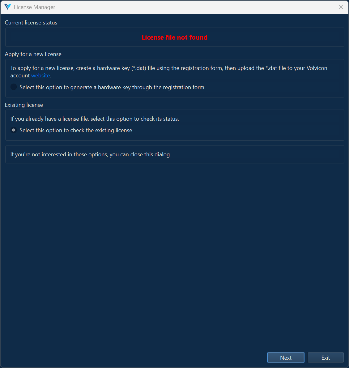 License Manager Dialog