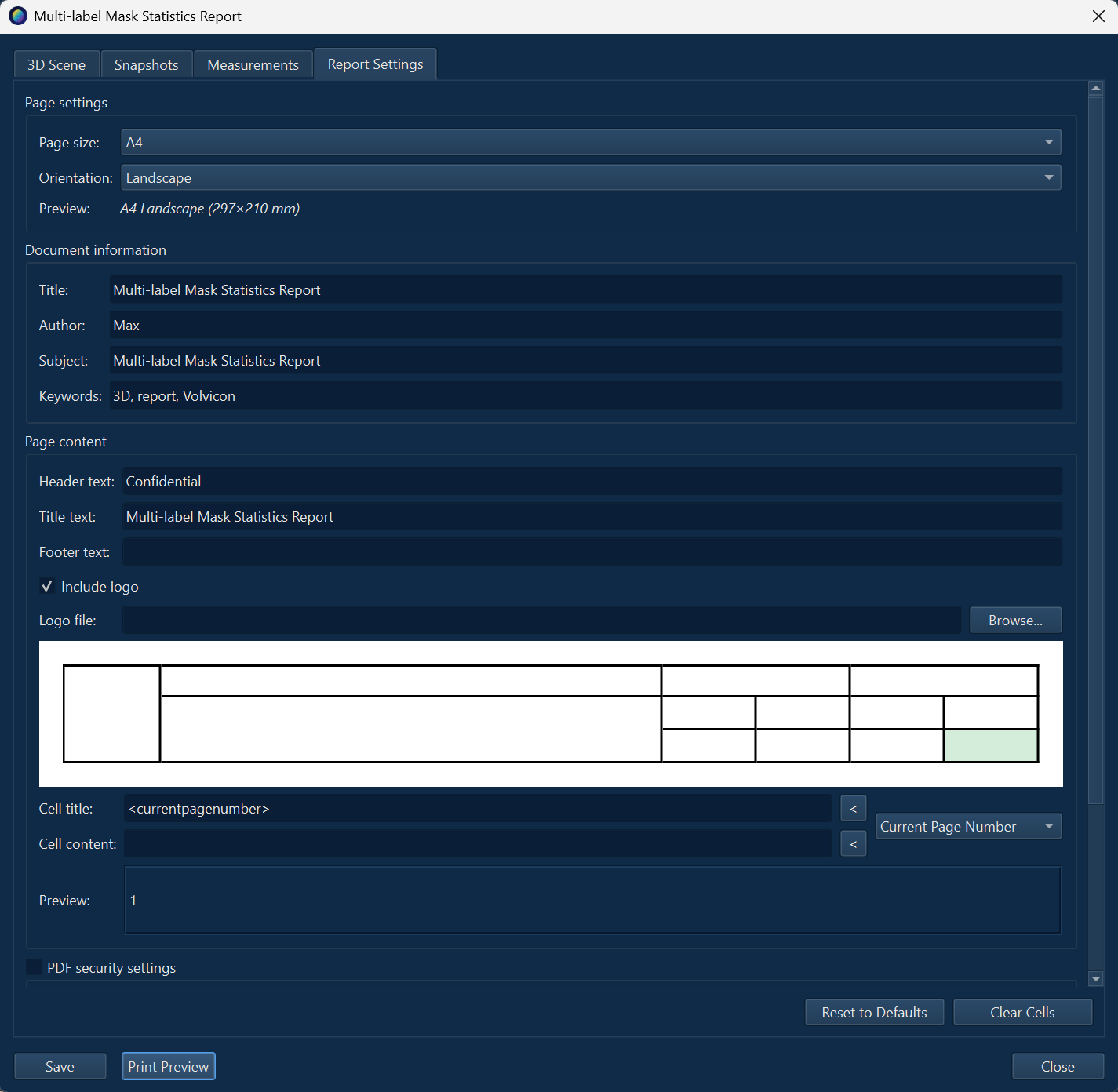 PDF Report Generation Dialog