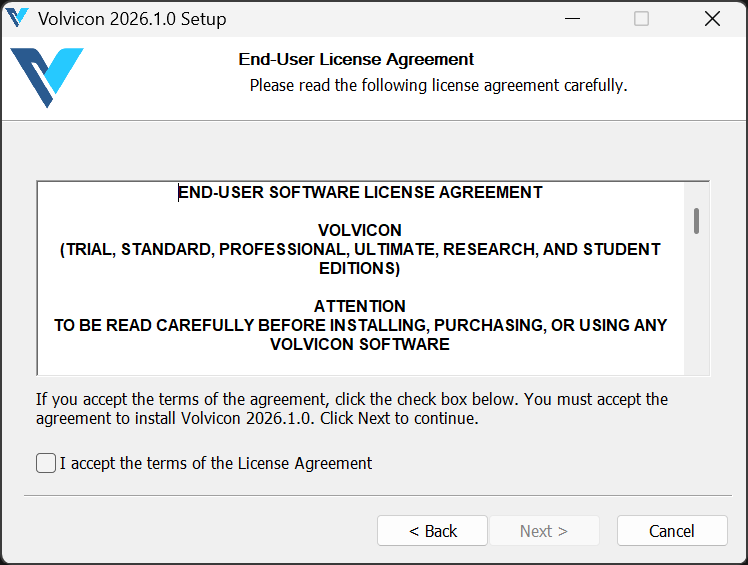 Volvicon installer — License agreement (EULA)