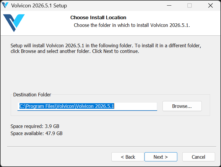 Volvicon installer — Install location selection